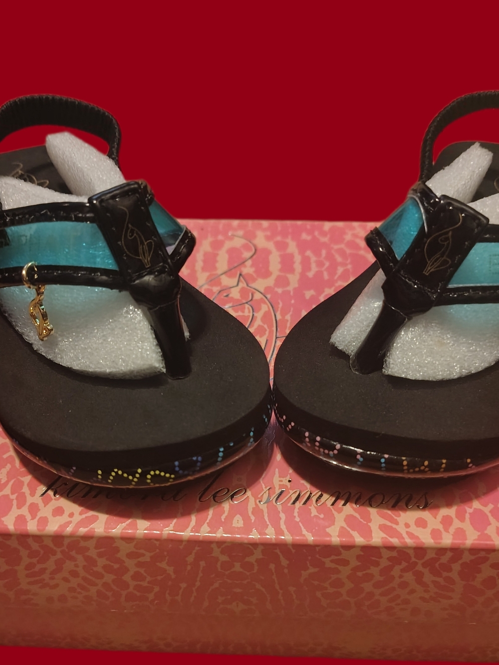🎉BRAND NEW IN BOX🎉 Baby Phat Girls' Black and Turquoise Wedge Sandals - Picture 5 of 6